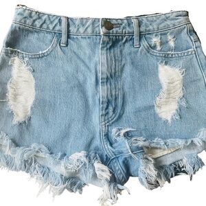 Distressed Light Blue Denim Shorts -MUMU